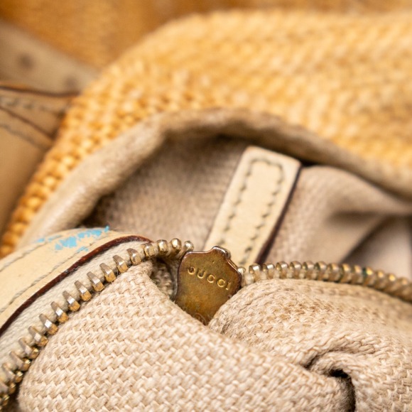 Auth Gucci Pelham Raffia Shoulder Hand Bag Womens Medium Beige Leather Strap - Picture 10 of 15